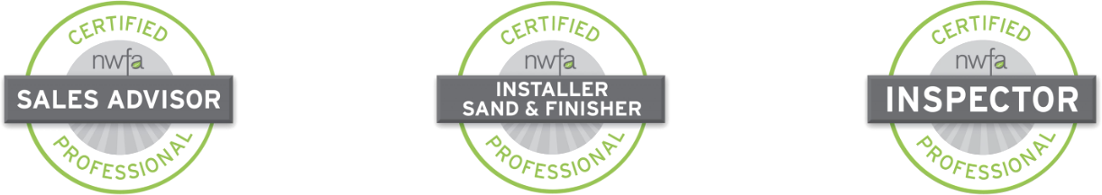 NWFA Certified Sales Advisor, Installer, Sand and Finisher, and Inspector professional seals