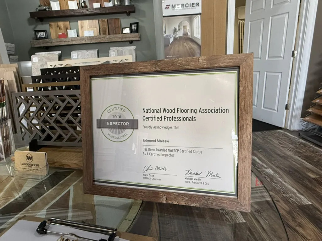 NWFA Certified Wood Flooring Inspector certificate awarded to 1 Wood Floors Livonia Michigan